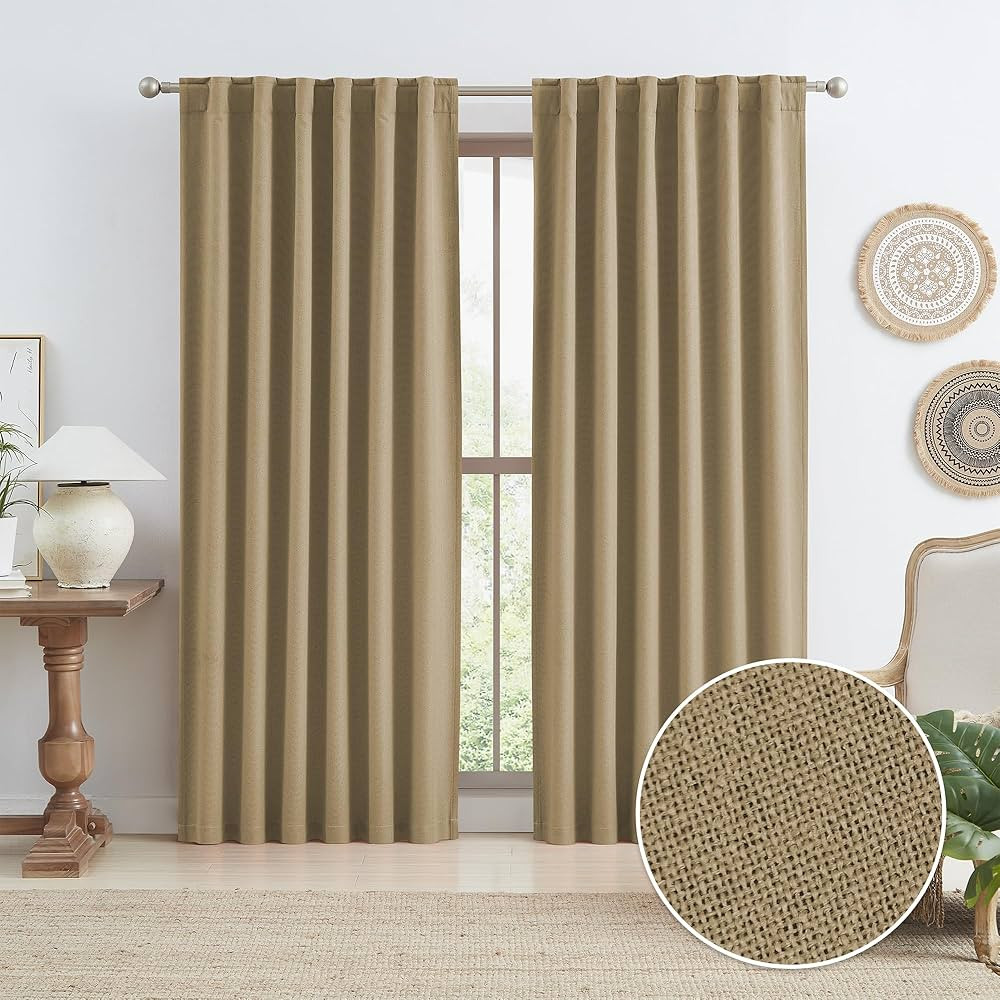 Farmhouse Burlap Color Curtains for Living Room 84 Inch Length, Blackout Natural Linen Textured C... | Amazon (US)