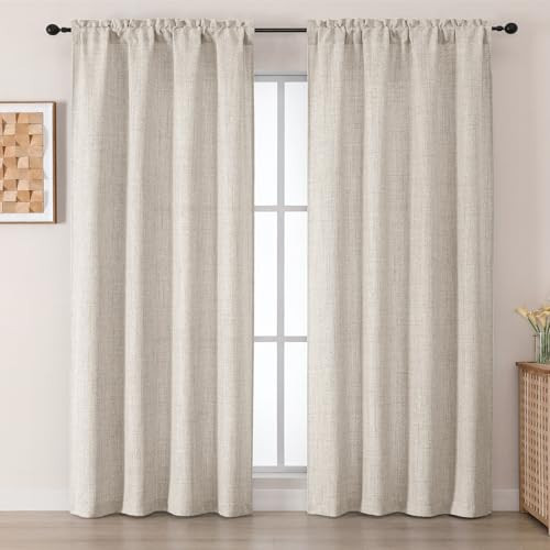 Chyhomenyc Curtains 84 Inches Long 2 Panels Set, Light Filtering Faux Linen Slub Textured Curtains for Living Room, Soft Airy Farmhouse Rod Pocket Curtain for Bedroom, Each 50Wx84L, 2PCS, Linen Color | Amazon (US)
