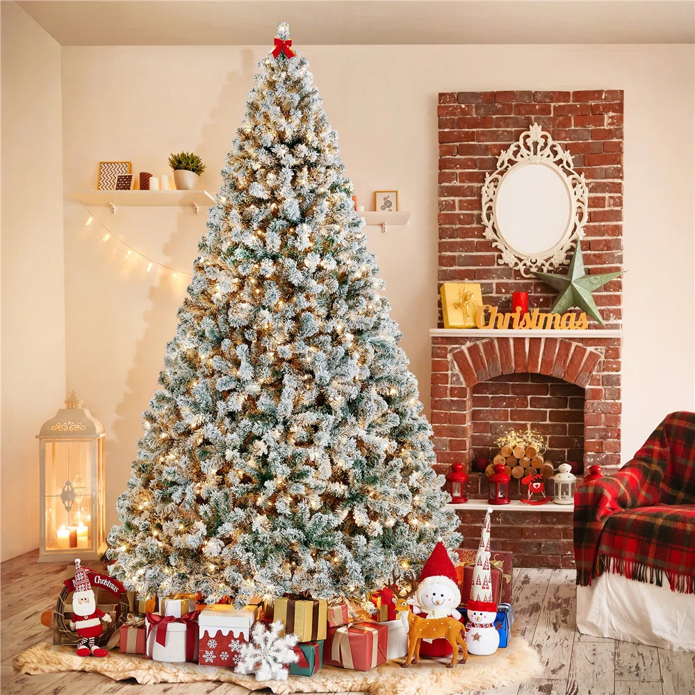 The Holiday Aisle® Ericka Pre-lit Flocked Artificial Christmas Tree & Reviews | Wayfair | Wayfair North America