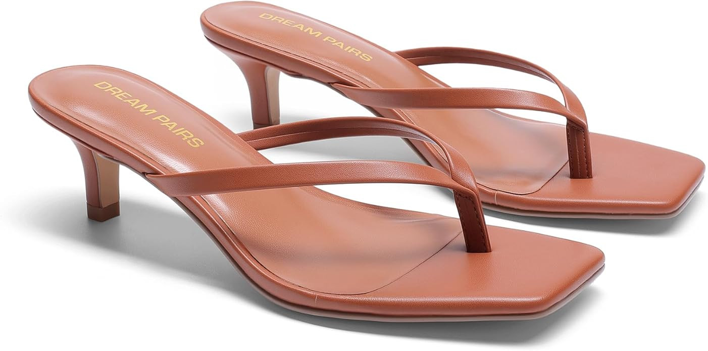 DREAM PAIRS Kitten Heels for Women Flip Flop Low Heels Square Open Toe Sandals Thong 1.97 Inch He... | Amazon (US)