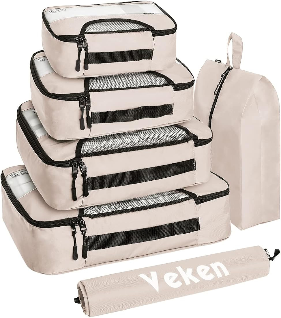 6 Set of Various Colored Packing Cubes in 4 Sizes (Extra Large, Large, Medium, Small), Veken Pack... | Amazon (US)