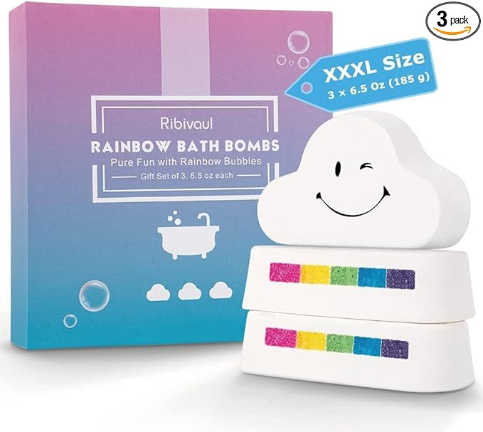 Ribivaul Rainbow Cloud Bath Bombs for Kids Girls, XXXL Handmade Bath Bombs (3×6 oz), Natural & O... | Amazon (US)
