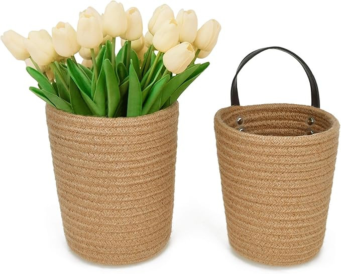 StorageWorks Jute Hanging Basket, Jute Wicker Basket for Plants & Accessories, Hanging Woven Wall... | Amazon (US)