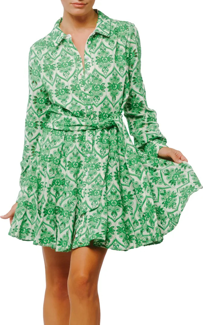 Serane Embroidered Long Sleeve Mini Shirtdress | Nordstrom