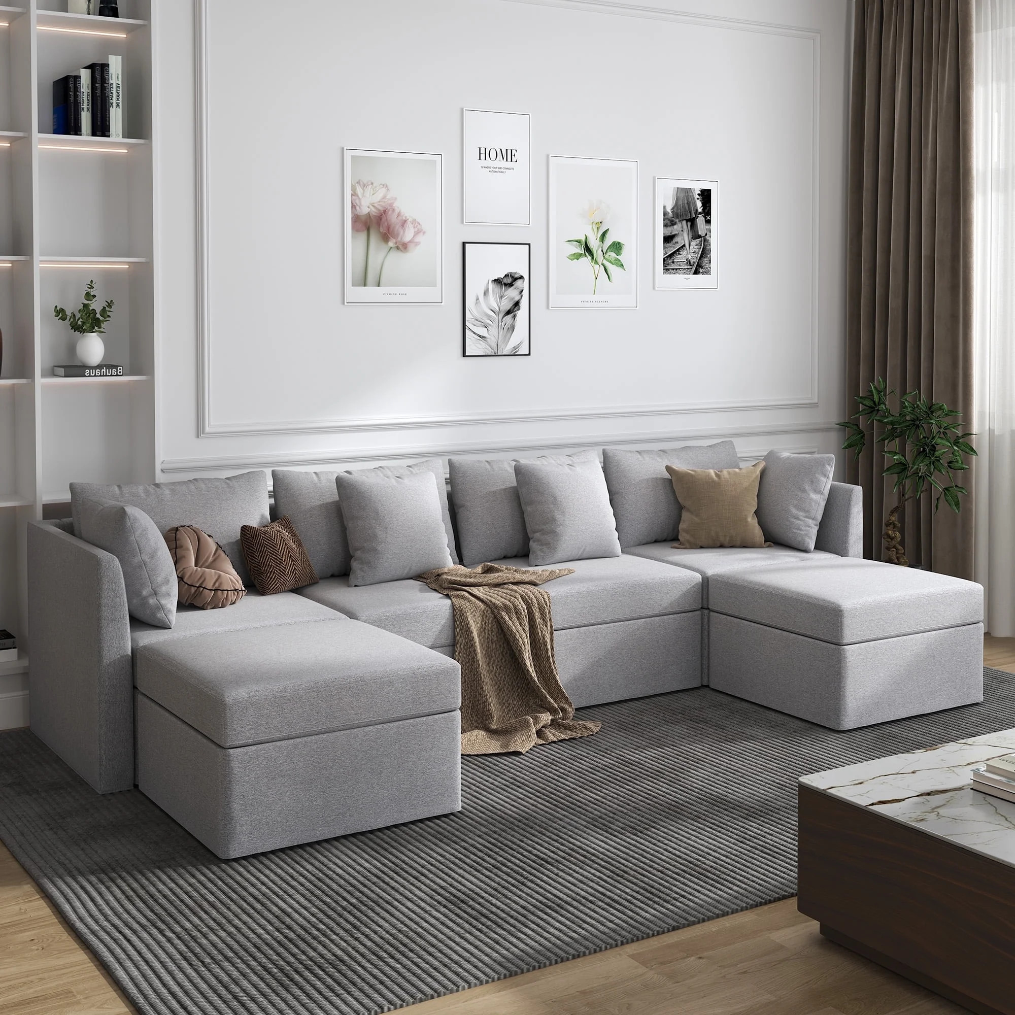 Bestco Modular Couches and Sofas Sectional 4 Seat U Shaped Sofa w Storage Ottoman, Light Gray | Walmart (US)