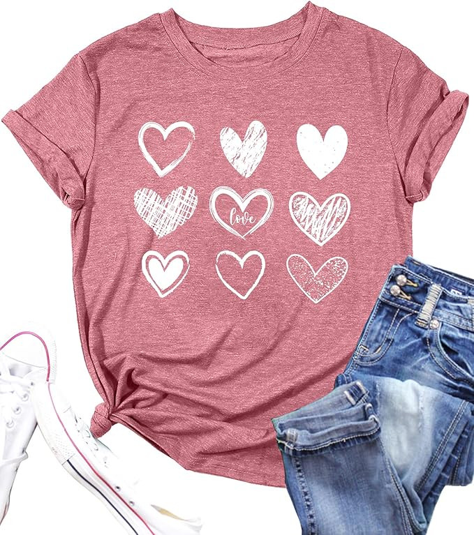 LAZYCHILD Valentines Day Shirts for Women: Cute Love Heart Shirt Valentine T Shirt Red Valentines... | Amazon (US)