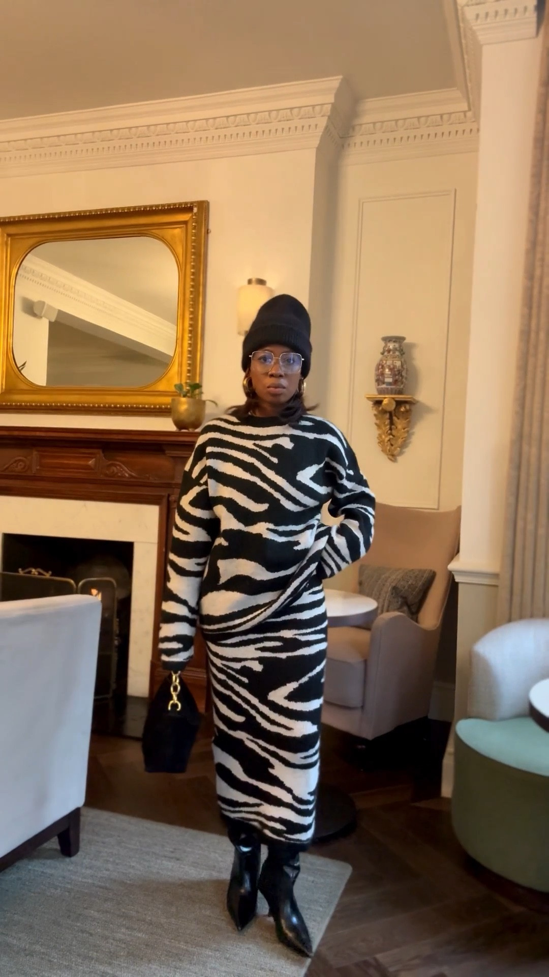 Out and about in this zebra print set 