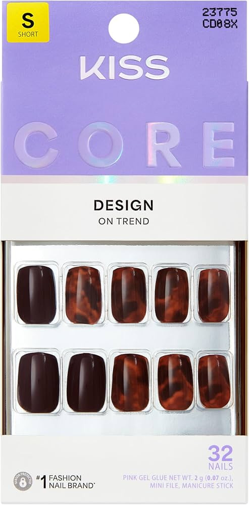 Kiss Core, Press On Nails, Nail glue included, 'Fallen For You', Brown, Short Size, Squoval Shape... | Amazon (US)