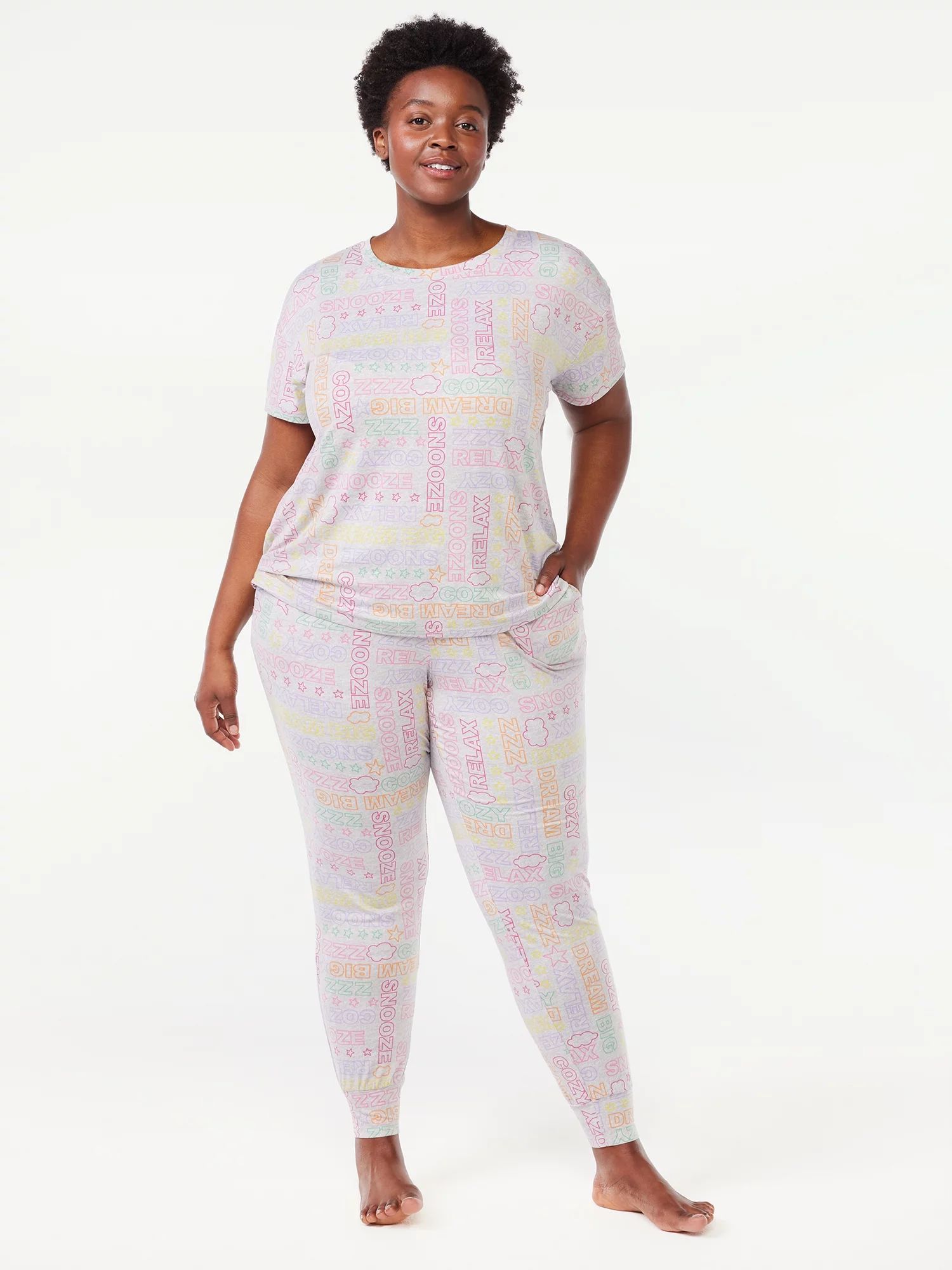 Joyspun Women?s Short Sleeve T-Shirt and Joggers Pajama Set, 2-Piece, Sizes S to 3X | Walmart (US)