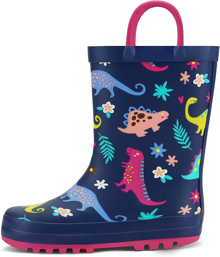 K KomForme Kids Rain Boots Waterproof Printed Rubber boots with Handles | Amazon (US)