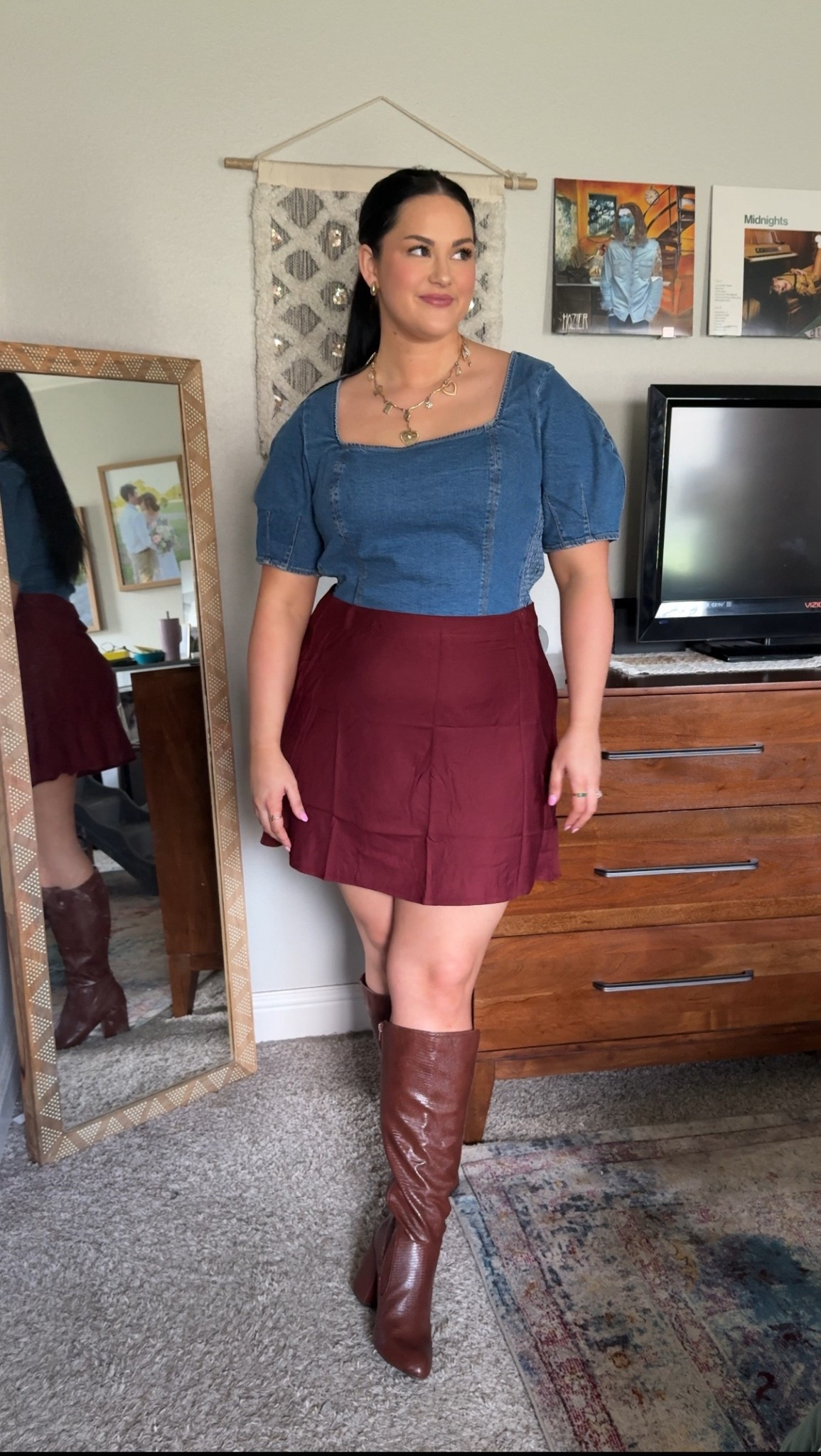 Wearing XL in the top and bottom BUT need to size down in the top! Boots are extra wide calf friendly but come in a standard width as well 💗

#LTKStyleTip #LTKMidsize #LTKPlusSize