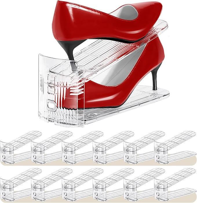 Shoe Slots Organizer 12 Pack - Shoe Stacker,3 Levels Adjustable,Space Savers 50%,Double Layer Hol... | Amazon (US)