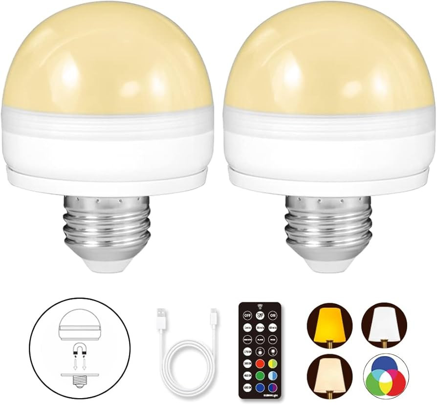 BLUEYE Rechargeable Battery Operated Light Bulb,2Packs,300LM,40W Equivalent,E26 Detachable Chargi... | Amazon (US)