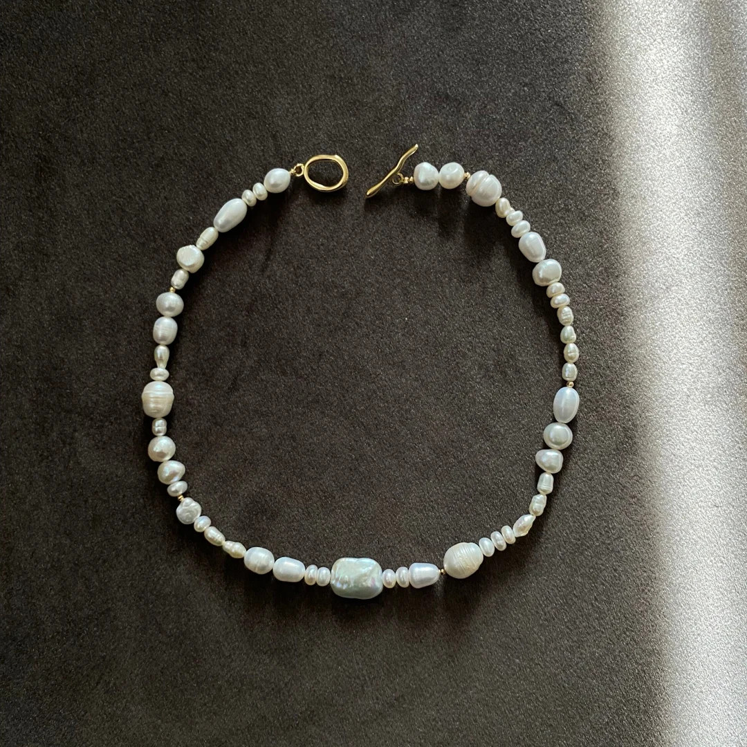 Mixed Baroque Pearl Necklace, Chunky Pearl Necklace, Freshwater Pearl Necklace Gold, White Pearl ... | Etsy (US)