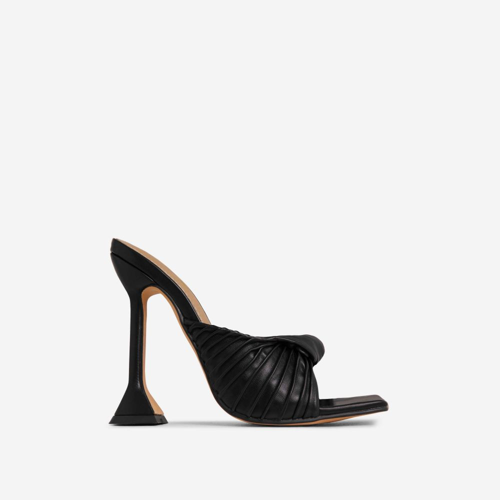 Rivka Twisted Detail Square Peep Toe Statement Heel Mule In Black Faux Leather | EGO (UK)