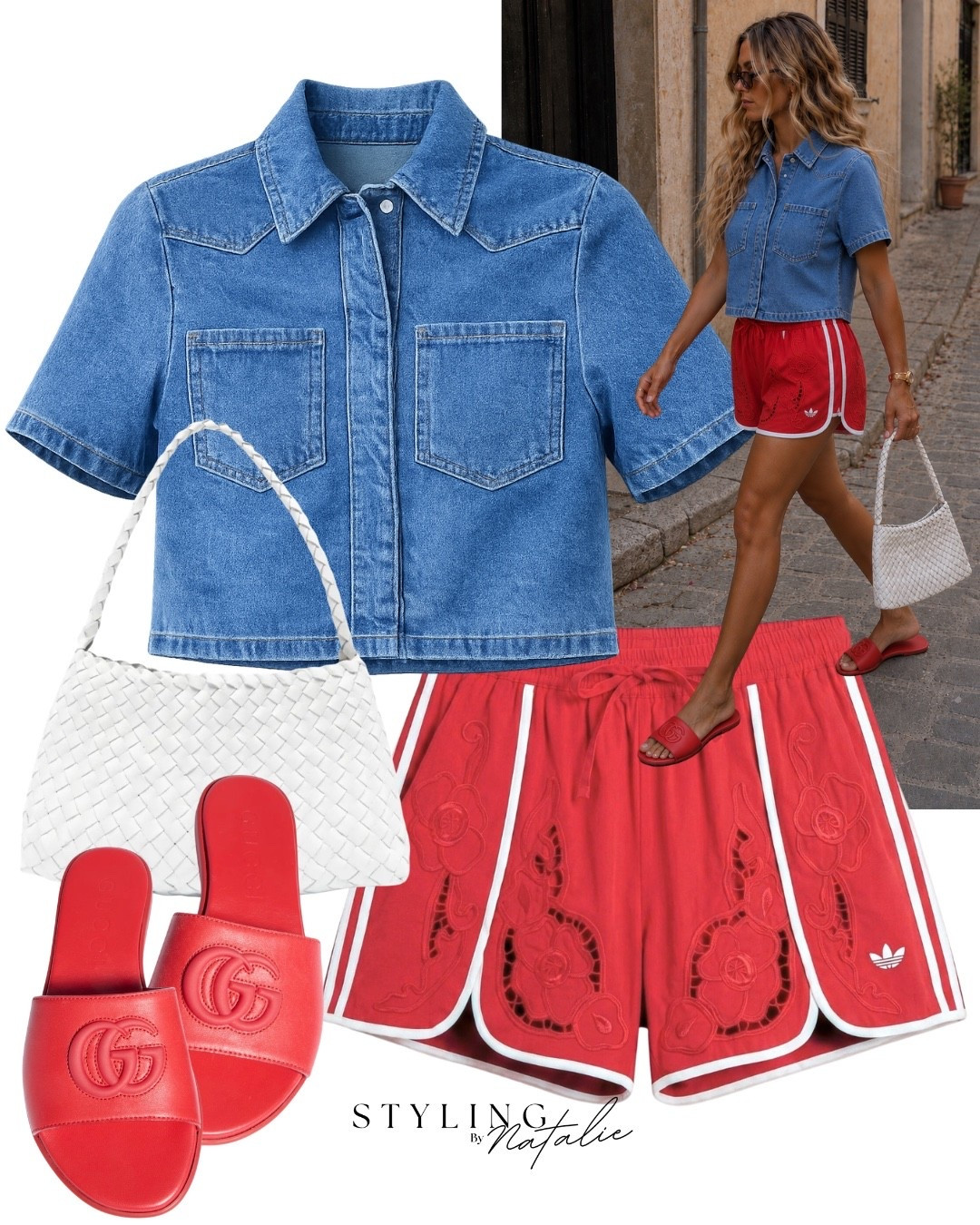 Adidas x ASOS collab ❤️
Denim cropped shirt, cut work red adidas shorts, Gucci slides and white woven bag
Summer outfit, adidas originals, casual summer look, holiday, sporty chic, cool girl @ASOS

#LTKuk #LTKsummer #LTKmidsize