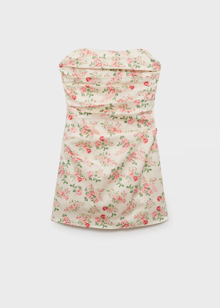 Strapless floral dress | MANGO (UK)