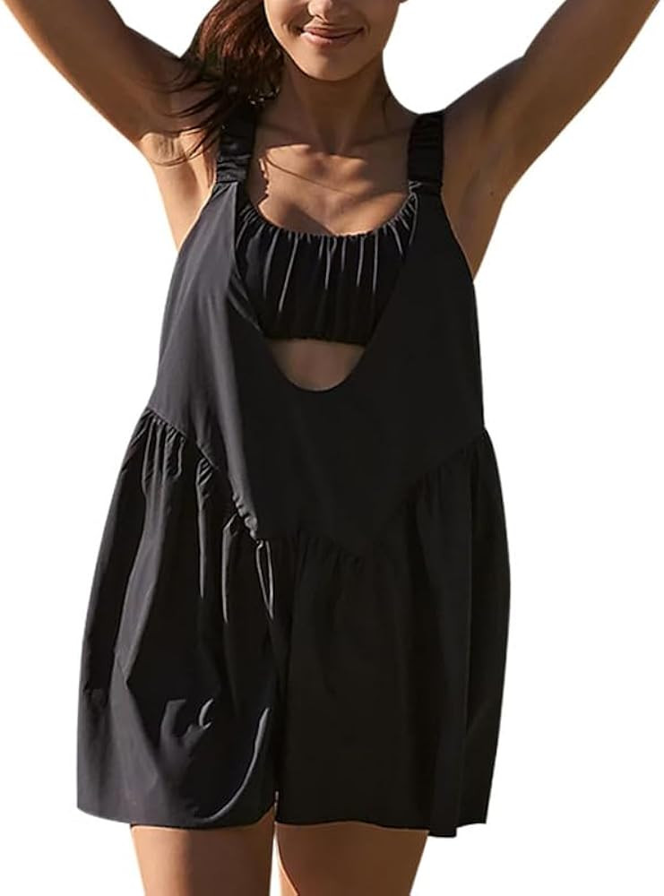 Women 2 Pieces Tennis Dress Sleeveless Workout Mini Dress with Built in Bra and Shorts Cut Out At... | Amazon (US)