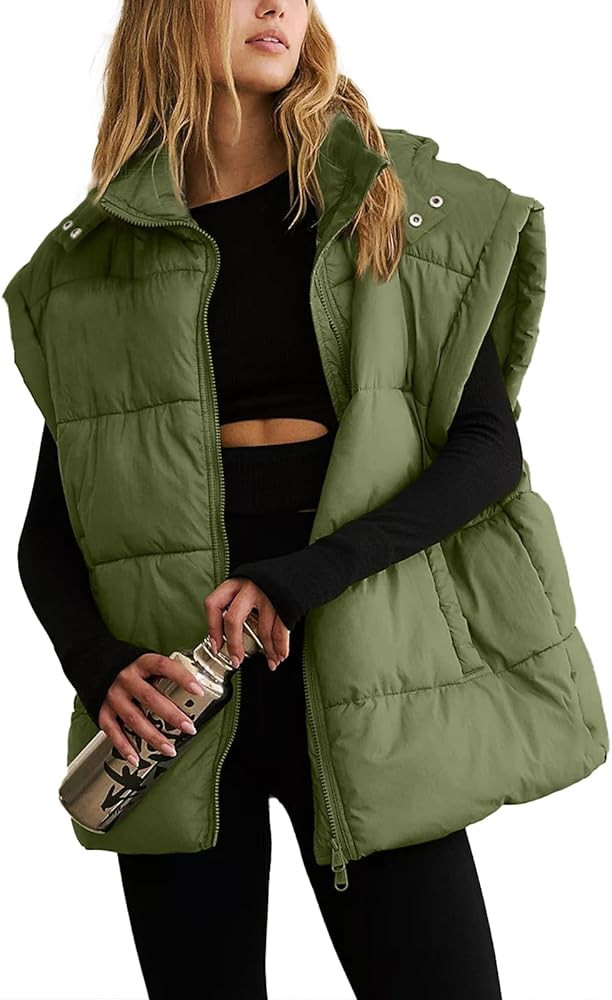 Shiyifa Womens Puffer Vest Oversized Sleeveless Guilted Jacket Lightweight Zip Up Padded Gilet wi... | Amazon (US)