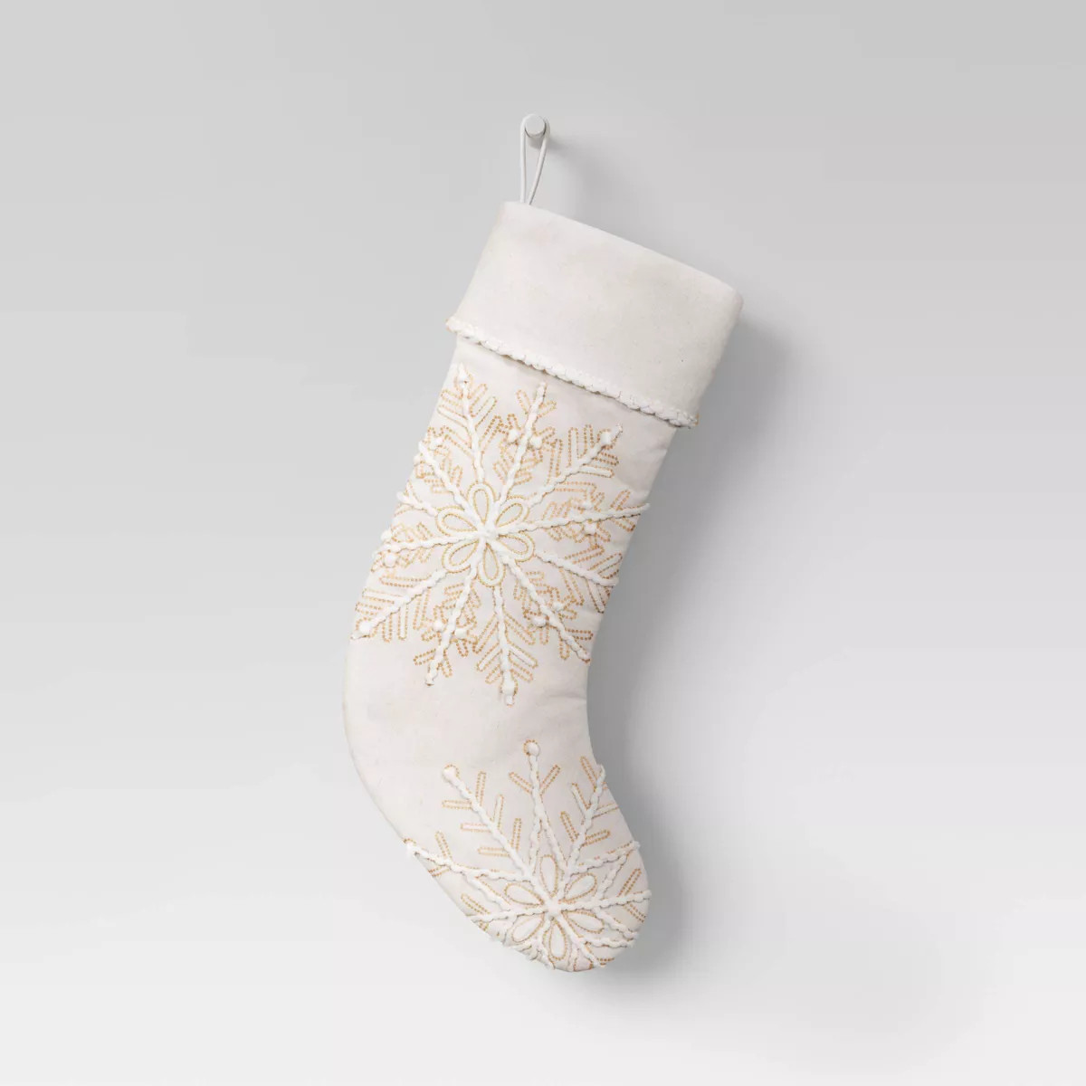 20" Embroidered Metallic Snowflakes Christmas Stocking Cream - Wondershop™ | Target