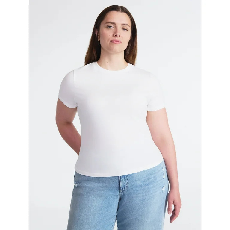 Scoop Women’s and Women’s Plus Stretch Cotton Baby Tee with Short Sleeves, XS-4X | Walmart (US)