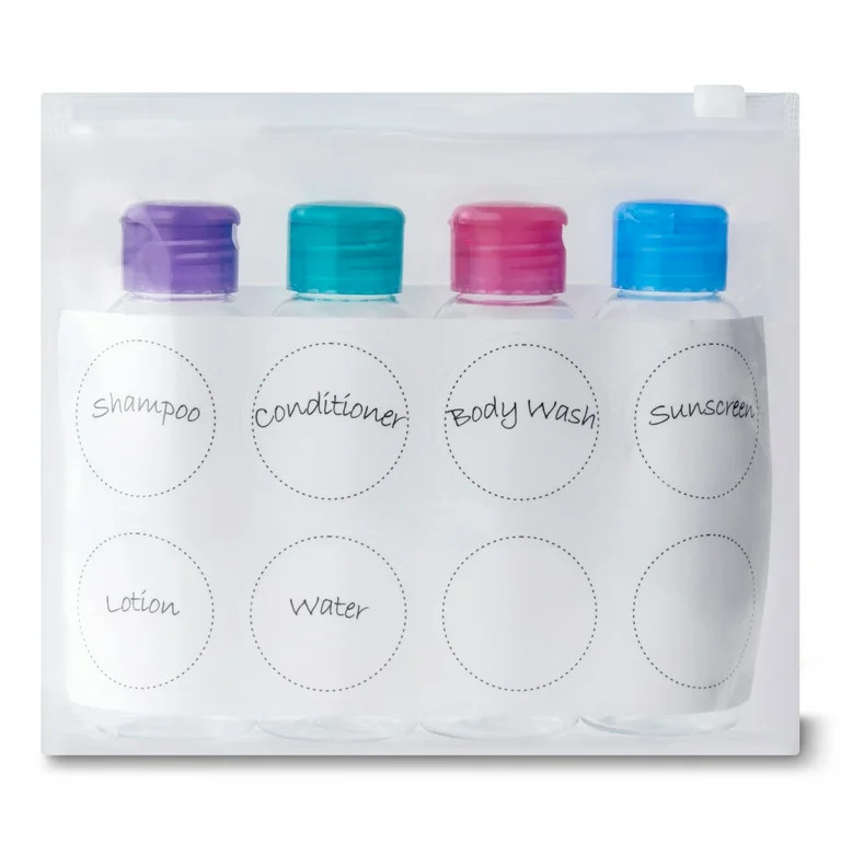 Equate Grab-N-Go Bag of Travel Bottles for Toiletries, Color May Vary, 3 fl oz, 4 Count | Walmart (US)