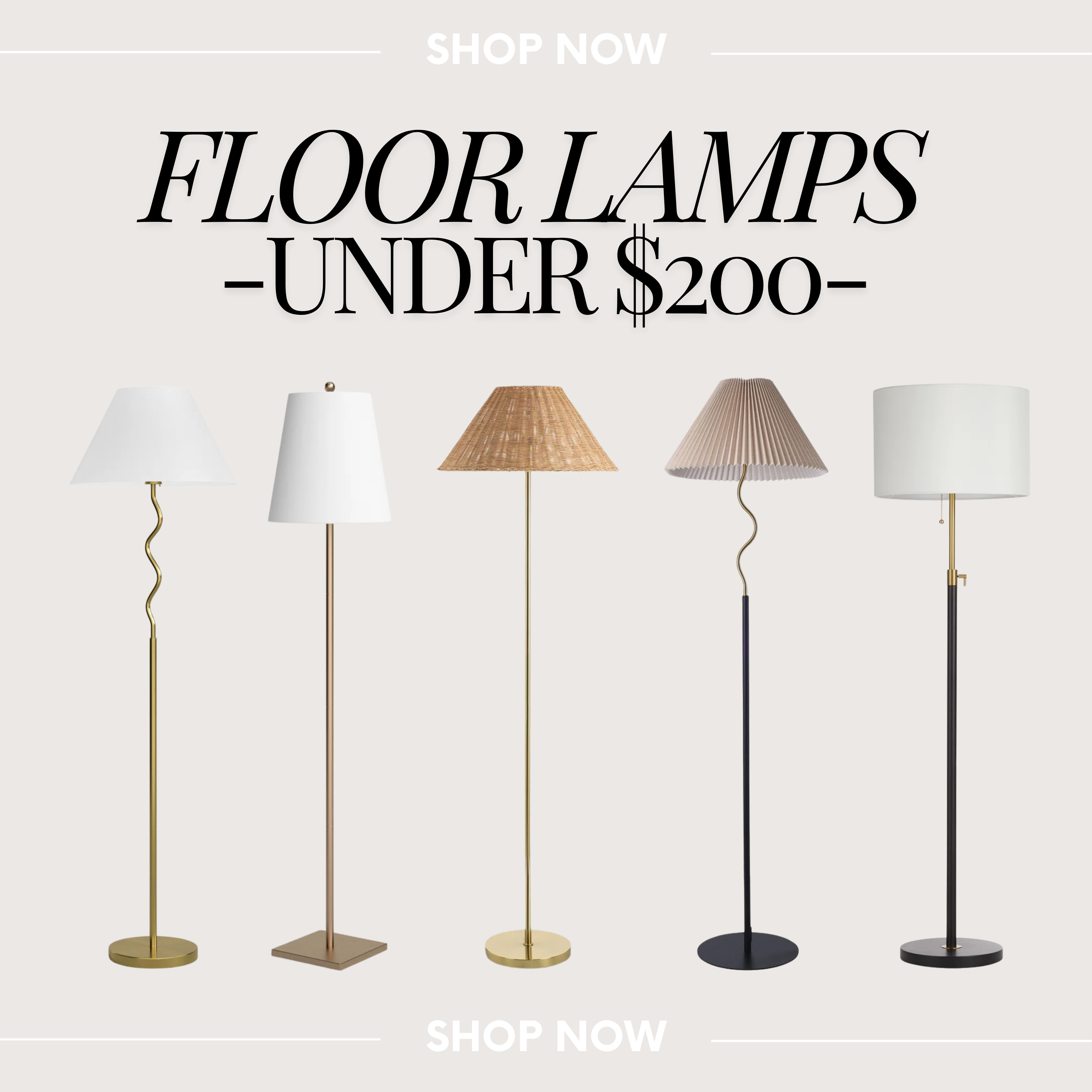 🛋 FLOOR LAMPS UNDER $200
Chic lighting doesn’t have to break the bank. These 5 stylish floor lamps are all under $200 and perfect for adding warmth and elegance to any room. From rattan textures to pleated shades and sculptural silhouettes—these are high-end looks at a low-end price.
✨ Tap to shop and elevate your lighting game!
#FloorLampFinds #BudgetDecor #LightingUnder200 #HomeStyle #LTKhome #AffordableStyle #InteriorInspo 

 #LTKHome #LTKSaleAlert #LTKStyleTip
