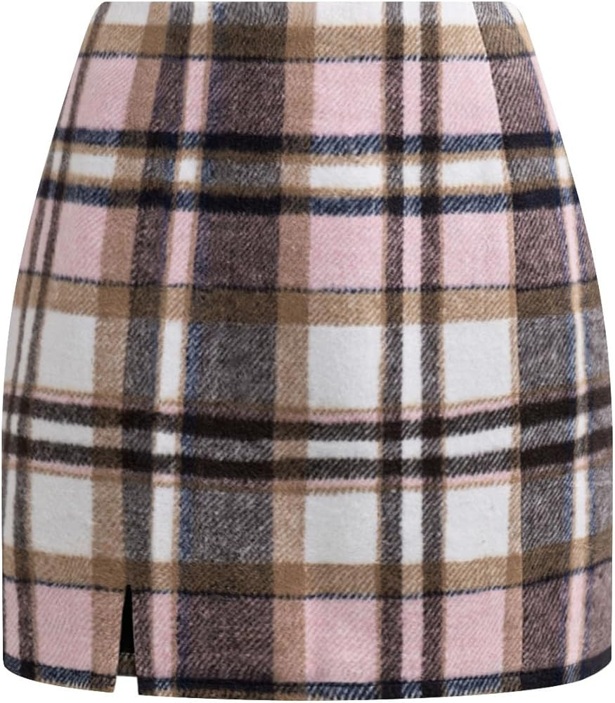 NIMIN Plaid Mini Skirts for Women High Waist Fall Winter 2025 Bodycon Pencil A-Line Skirt | Amazon (US)