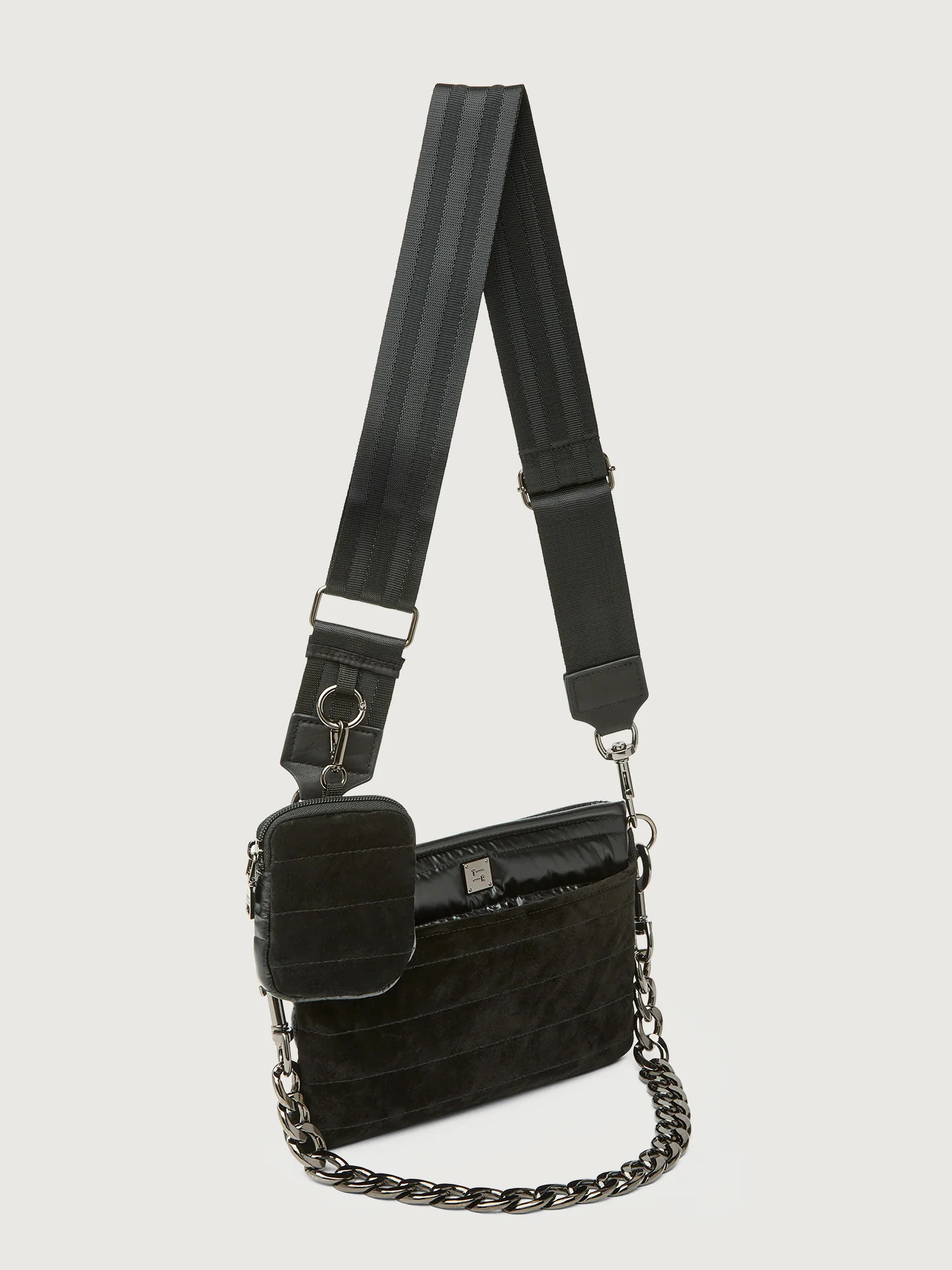 Downtown Crossbody - Black Suede & Pearl Black/Black Web Gunmetal Hard | Carbon38