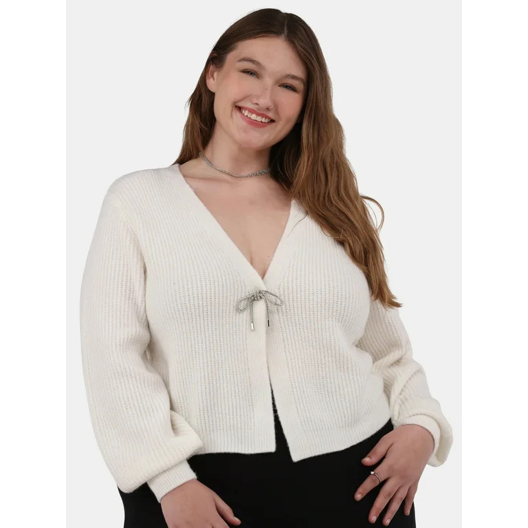 No Boundaries Rhinestone Bow Cardigan, Women's - Walmart.com | Walmart (US)