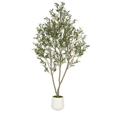 Romswi Faux Olive Tree with Oval White Planter, 7 FT Tall Faux Olive Trees, with Natural Wood Trunk Lifelike Fruits, Fake Greenry Plant for Home Decor | Target