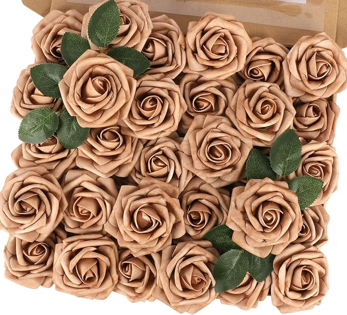 MACTING Rose Artificial Flowers, 30PCS Fake Fall Flowers with Stems, Foam Roses for Wedding Table... | Amazon (US)