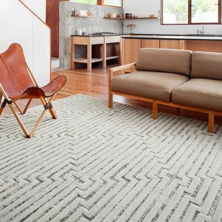 Alexander Home Vail Mid-century Modern Geometric Stripe Area Rug - 6'-7" x 9'-2" - white / sky | Bed Bath & Beyond