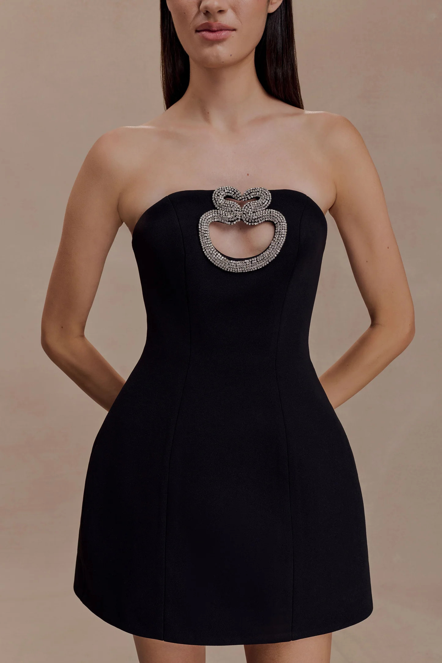 Hilda Embellished Strapless Mini Dress - Black | Meshki UK