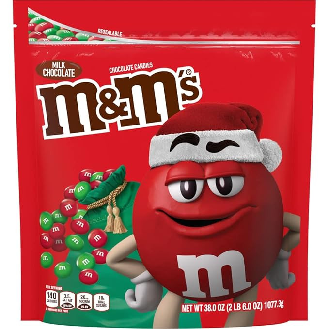M&M'S Holiday Milk Chocolate Christmas Candy, Party Size, 38 oz Resealable Bag | Amazon (US)