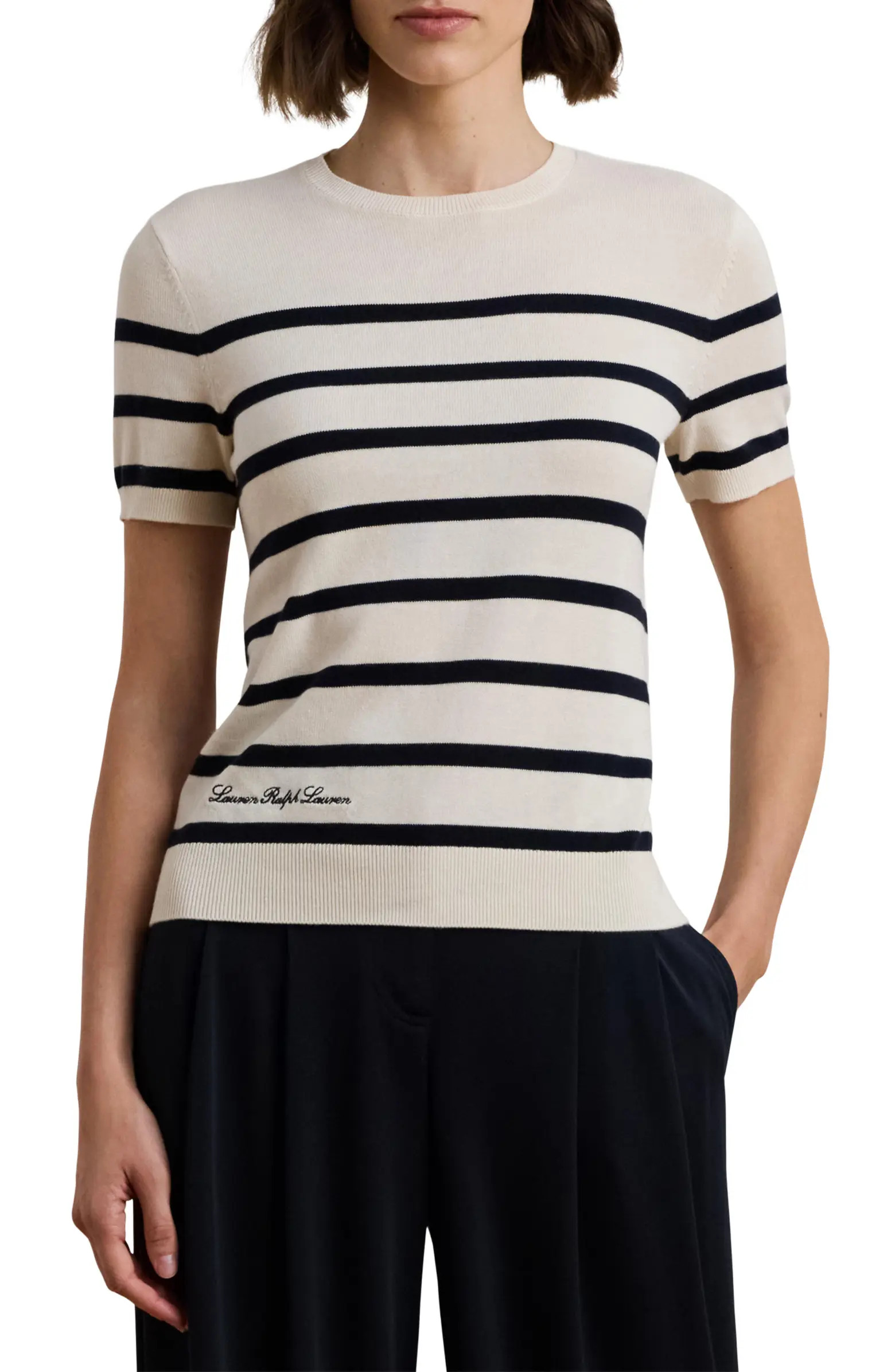 Lauren Ralph Lauren Stripe Short Sleeve Sweater | Nordstrom | Nordstrom