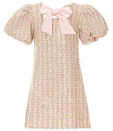 GB Social Big Girls Sequined Tweed Bow Neck Dress - 14 | Dillard's