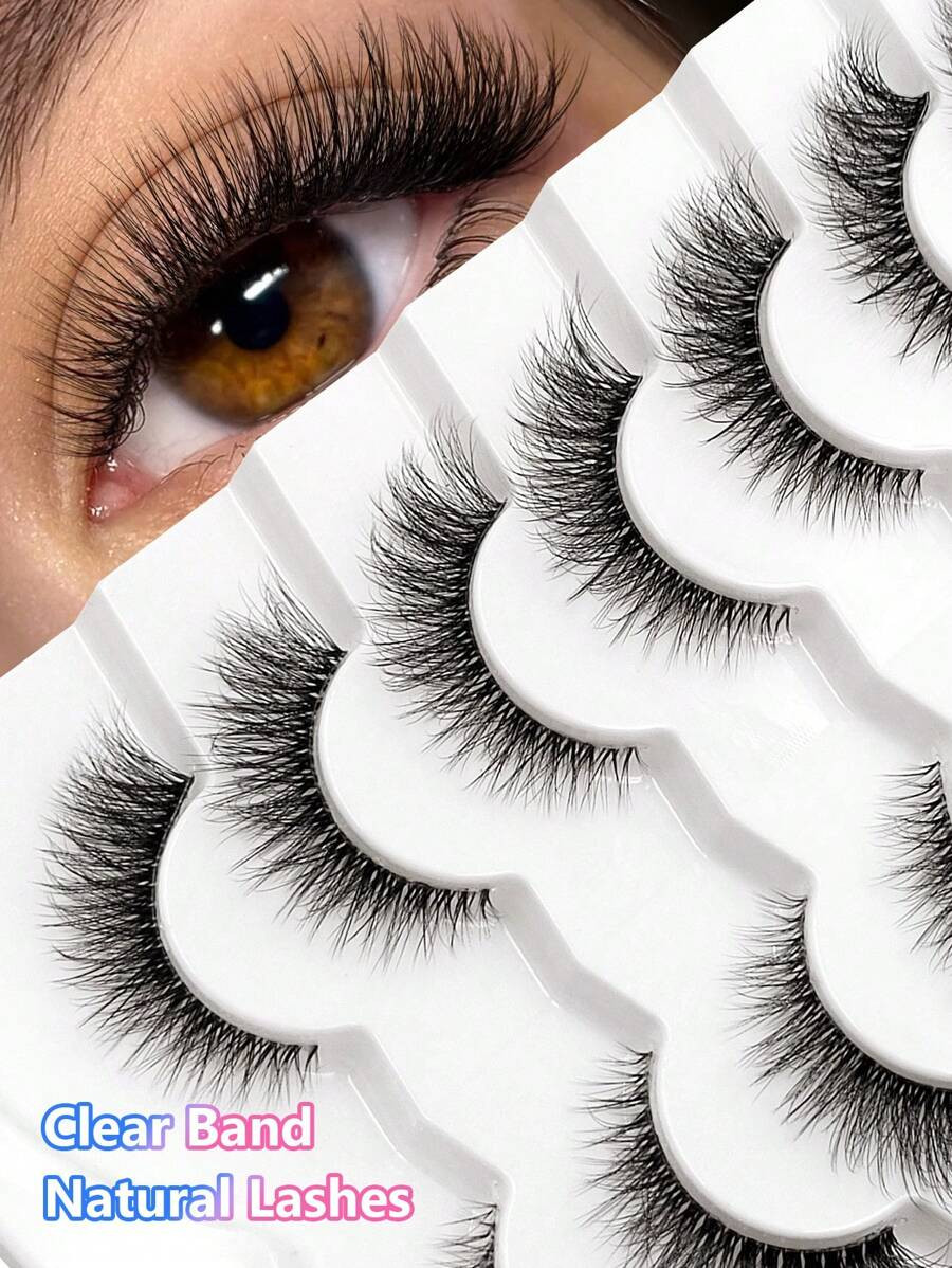Asiteo SHEIN X Milania Asiteo 7 Pairs Clear Band Wispy Natural Lashes - Reusable, And Lightweight... | SHEIN