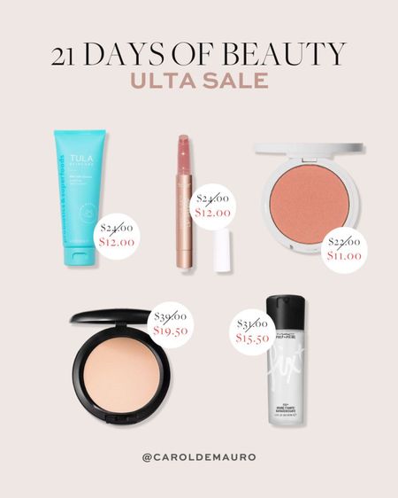 Ulta's 21 Days of Beauty Sale has products from MAC, Tula, Tarte and Persona!

#beautypicks #makeupmusthaves #onsalenow #makeupessentials 

#LTKunder50 #LTKbeauty #LTKsalealert