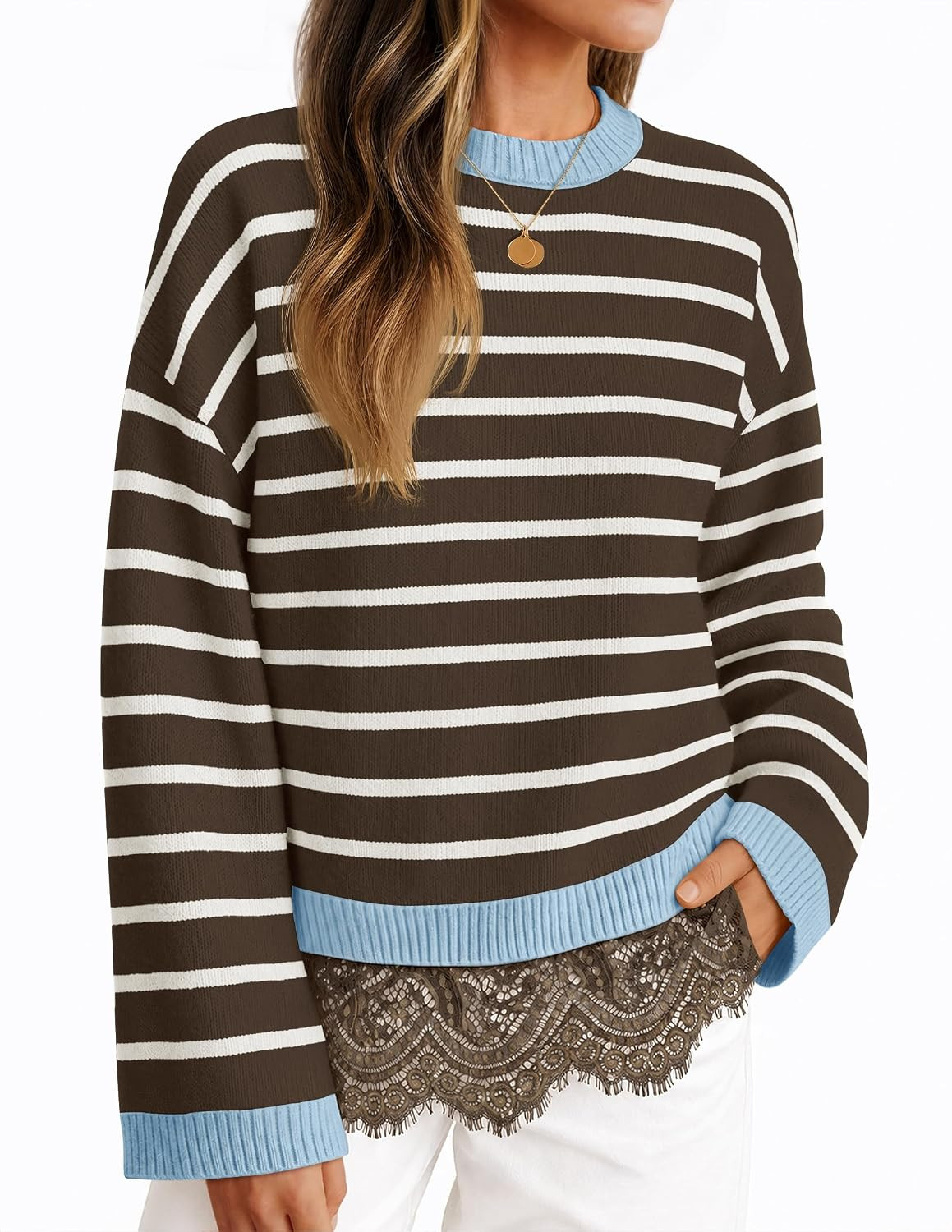 ZESICA Women's Fall Winter Sweaters 2026 Lace Trim Pullover Tops | Amazon (US)