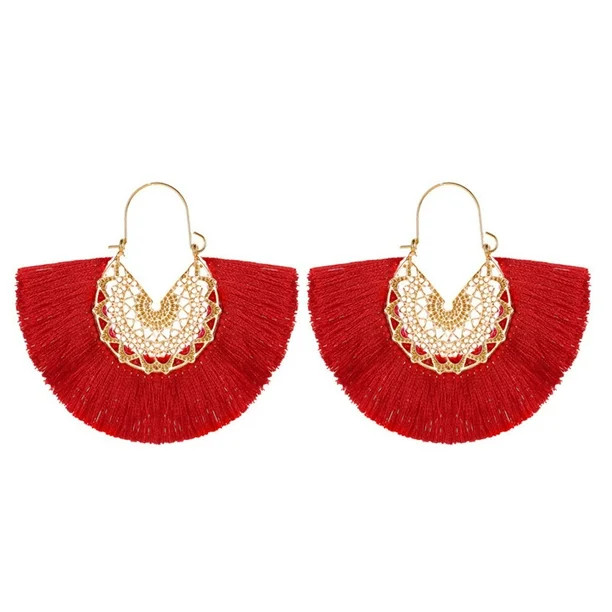 Besufy Unisex Bohemian Women Fan Shaped Tassel Fringe Flower Dangle Drop Hoop Earrings Jewelry - ... | Walmart (US)