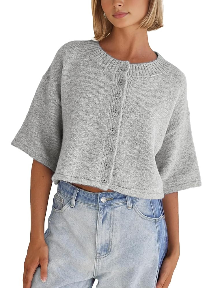 Springrain Cardigan Sweaters for Women Lightweight Knit Cropped Cardigan Button Up Solid Knitwear | Amazon (US)