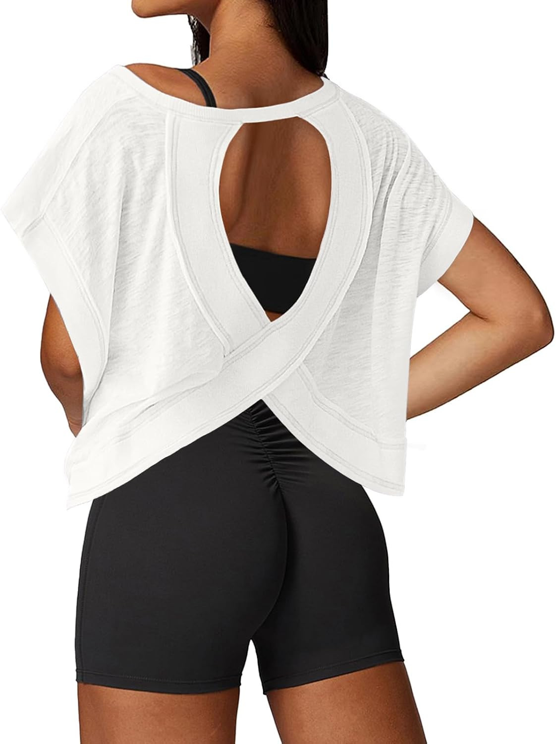 UNIANKIYA Open Back Workout Tops for Women Loose Fit Athletic Crop Tee Short Sleeve Gym Running Yoga Shirt | Amazon (US)