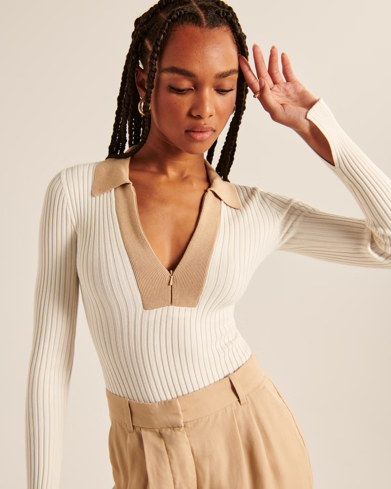 Women's Polo Half-Zip Ribbed Bodysuit | Women's 30% Off Almost All Sweaters & Fleece | Abercrombi... | Abercrombie & Fitch (US)