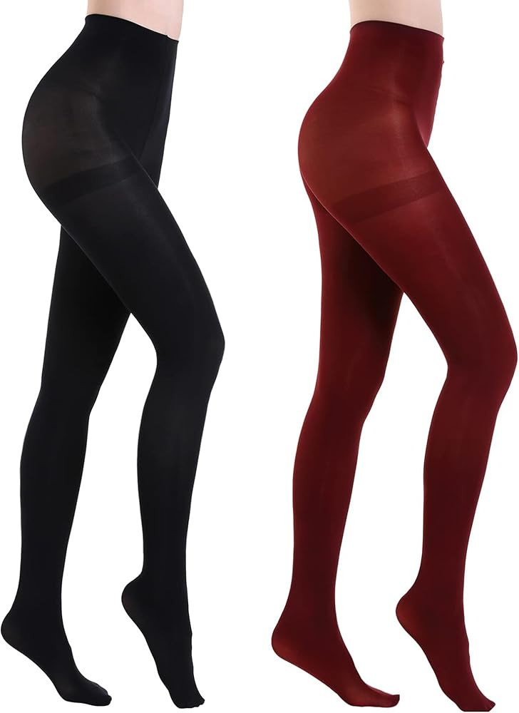 HA WA 2 Pairs Women's Opaque Tights, 40D Control Top Nylon Pantyhose Sheer Stockings for Women | Amazon (US)