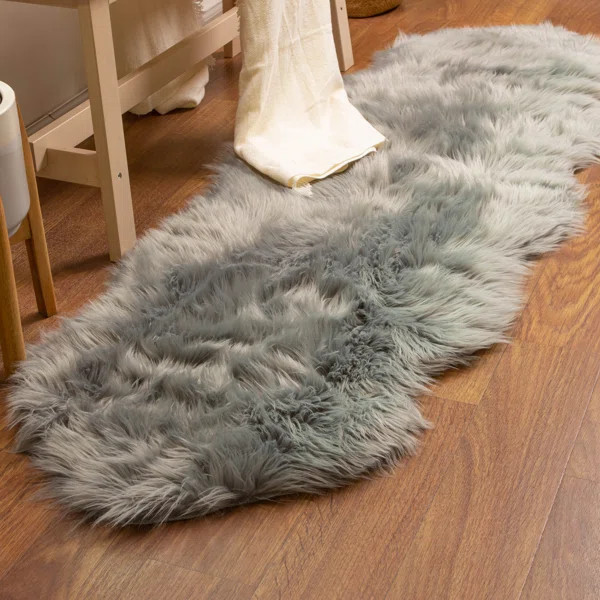 Dominick Gray Faux Sheepskin Shag Fluffy Area Rug | Wayfair North America
