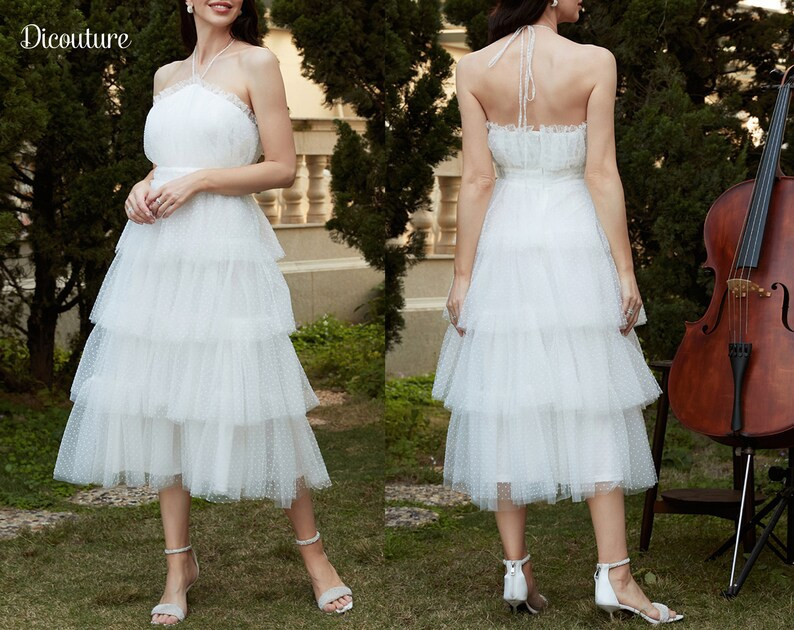 White Romantic Sleeveless Tulle Midi Prom Cocktail Dress - Etsy | Etsy (US)