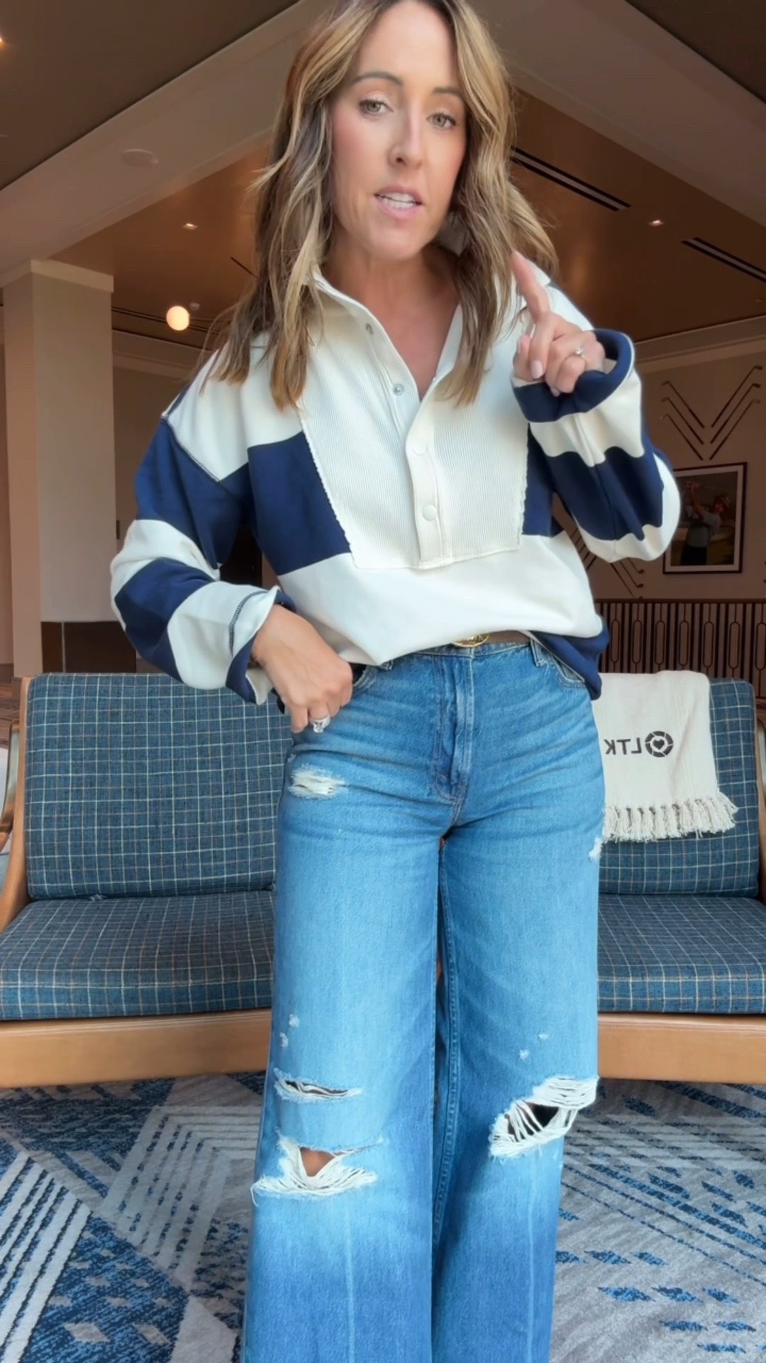 Down one size to XXS in pullover. 
Jeans true 25 here 
XS belt

#LTKmomlife #LTKSeasonal #LTKOver40