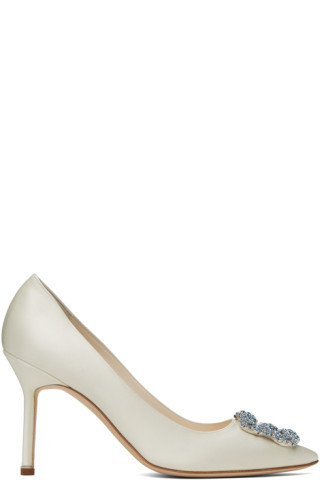 Manolo Blahnik - Off-White Hangisi Bridal Heels | SSENSE