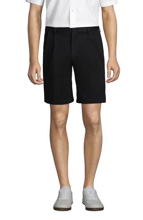Lands' End Comfort Waist Pleated 9" No Iron Chino Shorts in Black at Nordstrom, Size 35 | Nordstrom
